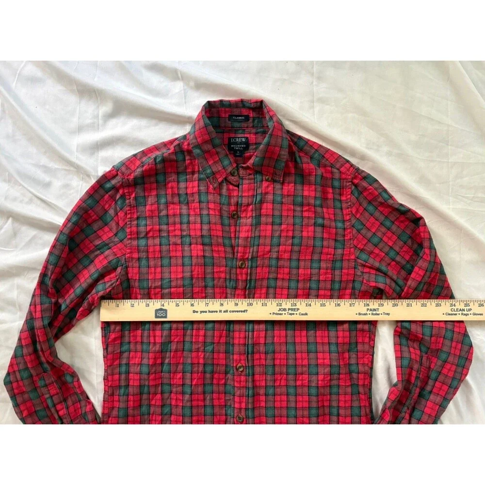 J Crew Flannel Shirt Red Black Plaid Mens S Button Up Cabin Outdoor Classic Prep